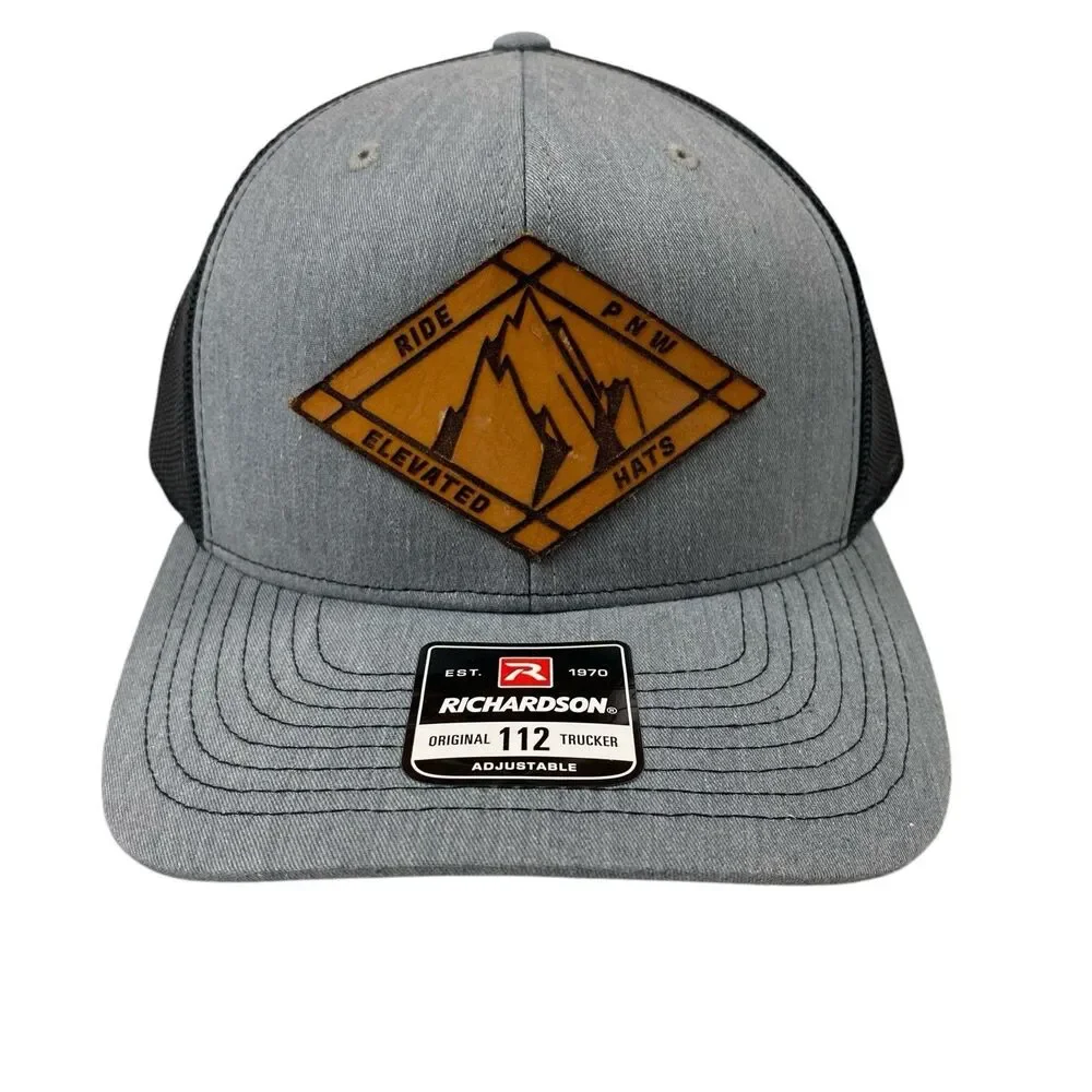 Ride PNW Motorcycle Richardson 112 Trucker Hat Gray Mesh Leather Patch Snapback